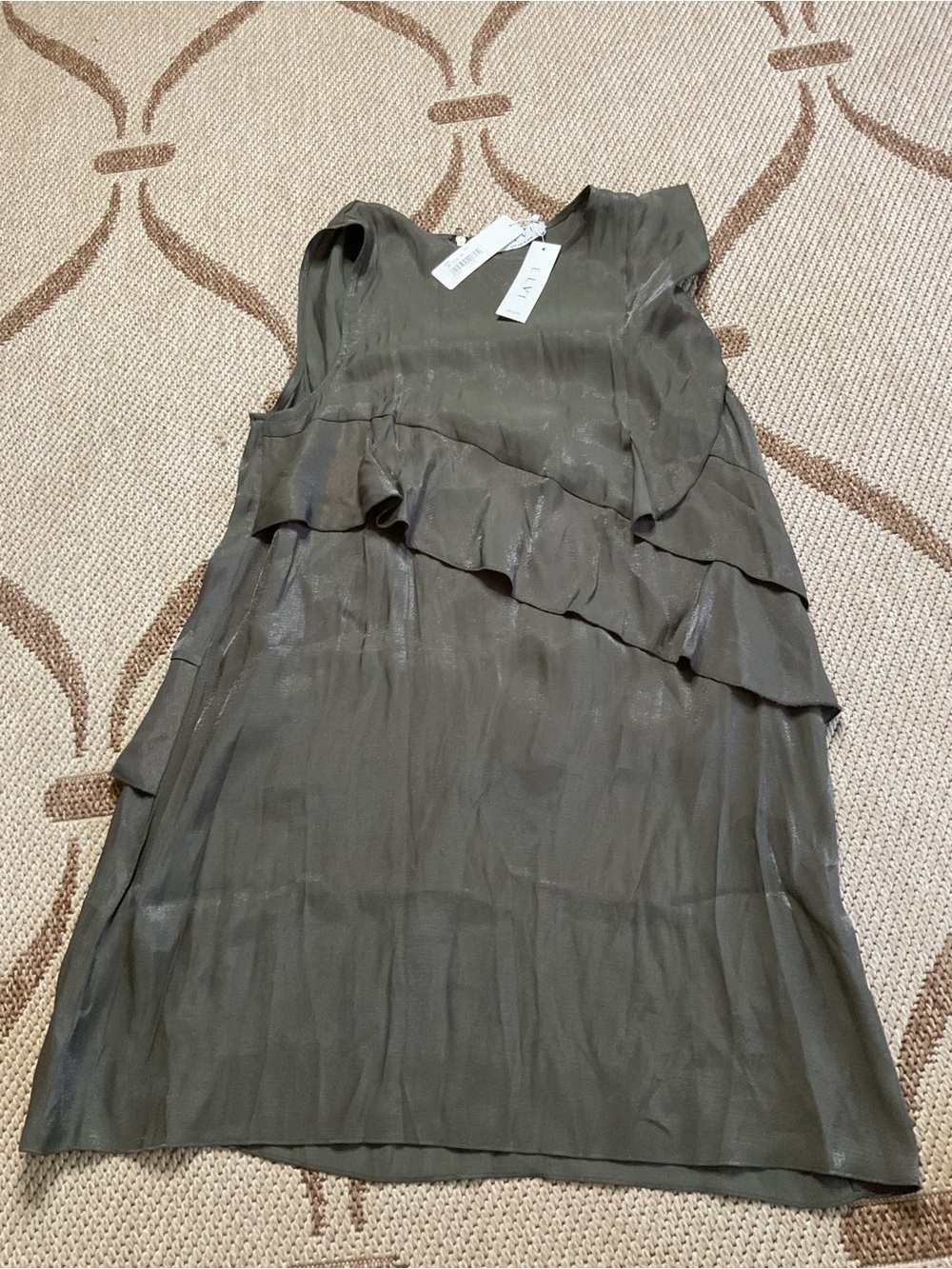 ElviSleeveless Ruffle Shift Dress - Olive